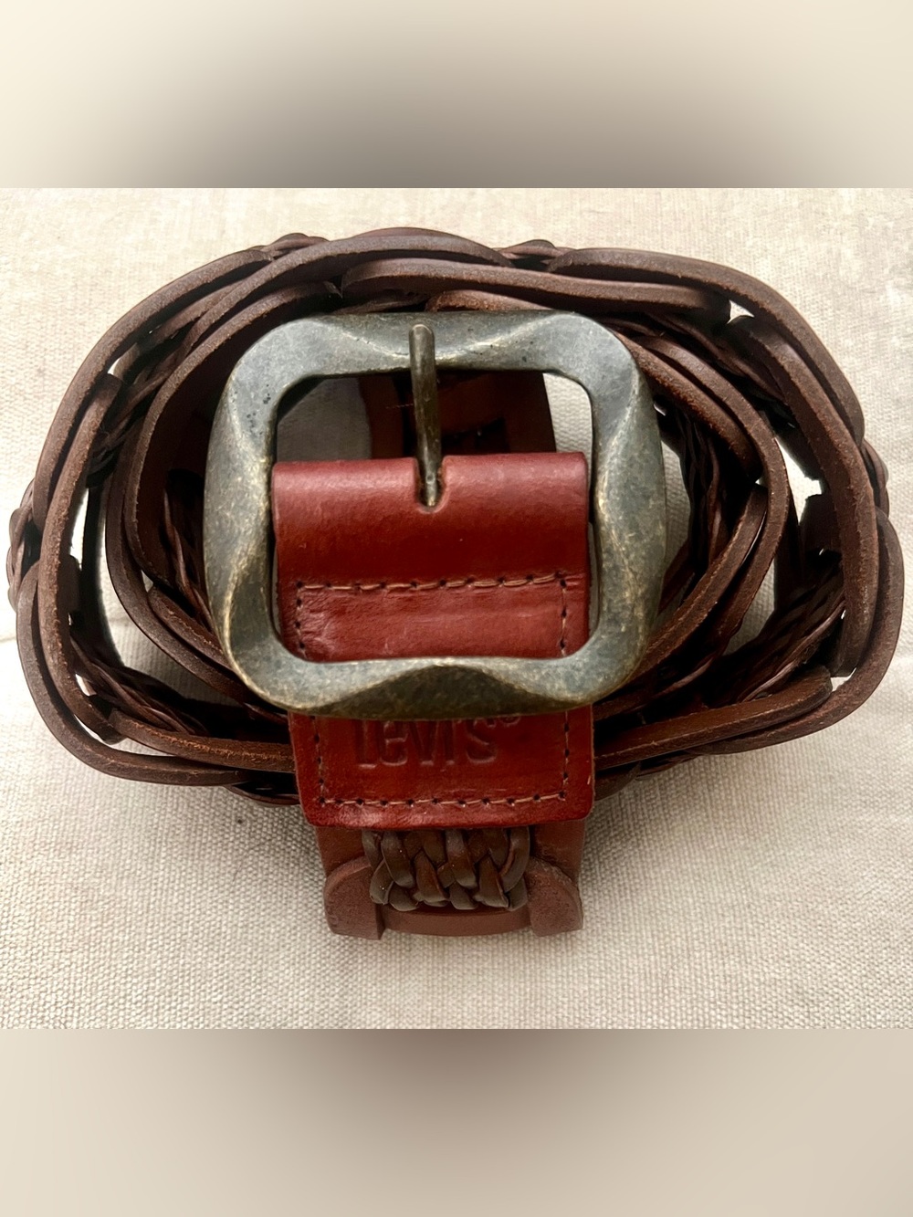 Levi's Women’s Braided Leather Belt in Chestnut Brown with Antique Brass Buckle